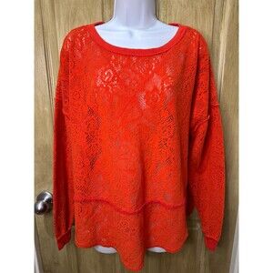 Women's  Free People Not Cold in This Top Semi-Sheer Pullover Orange XS